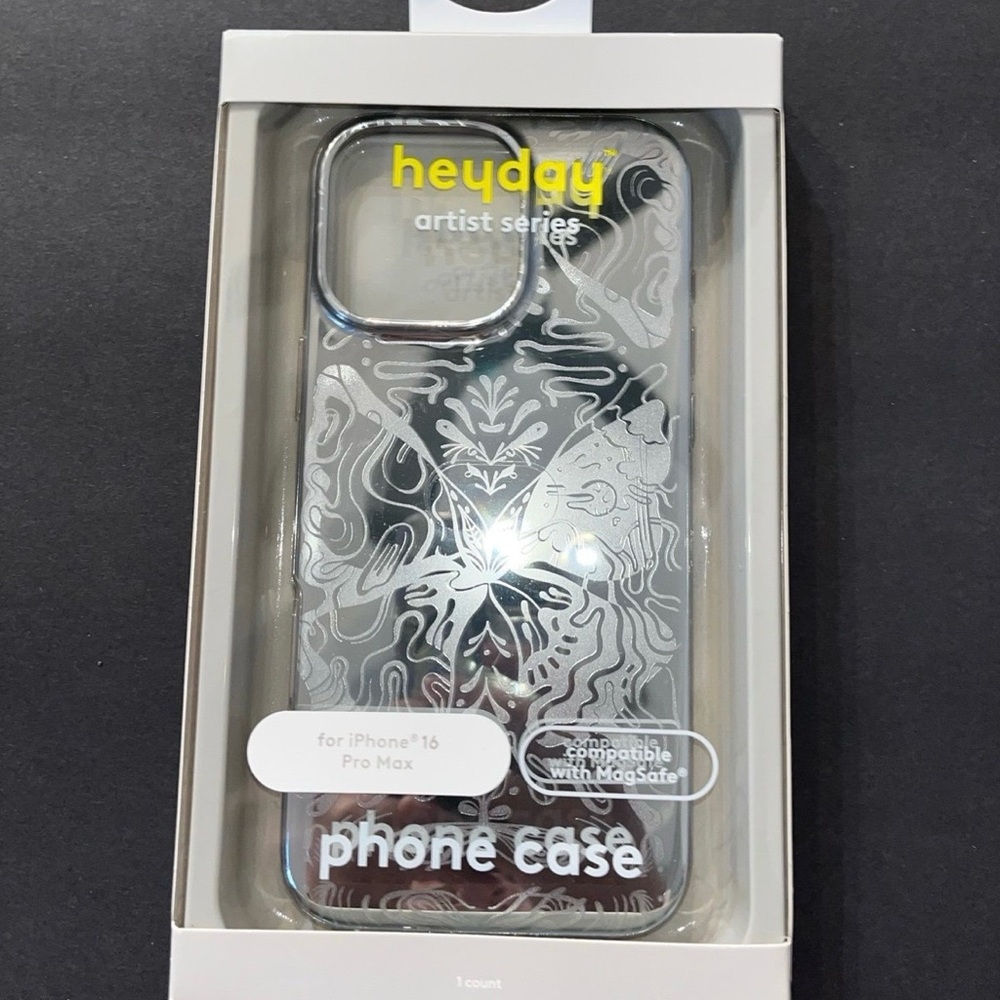 heyday Clear iPhone 16 Pro Max Case with Silver Floral Art